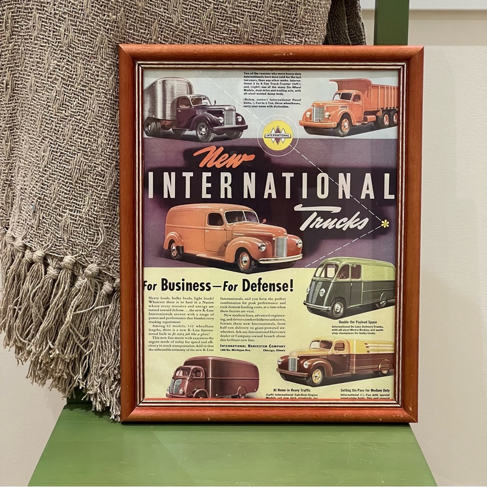 Vintage 1941 Framed International Harvester Trucks Magazine Ad